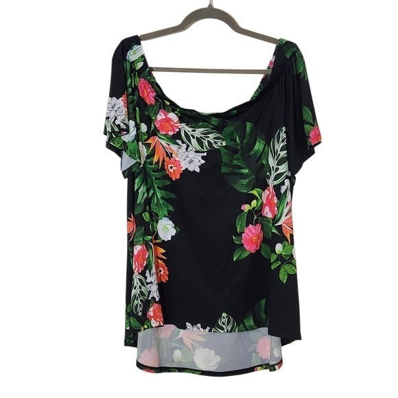 Vince Camuto Black Floral Off-the-Shoulder Blouse NWT Size XL Black Floral Top