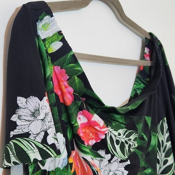 Vince Camuto Black Floral Off-the-Shoulder Blouse NWT Size XL Black Floral Top