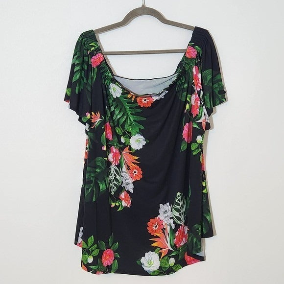 Vince Camuto Black Floral Off-the-Shoulder Blouse NWT Size XL Black Floral Top