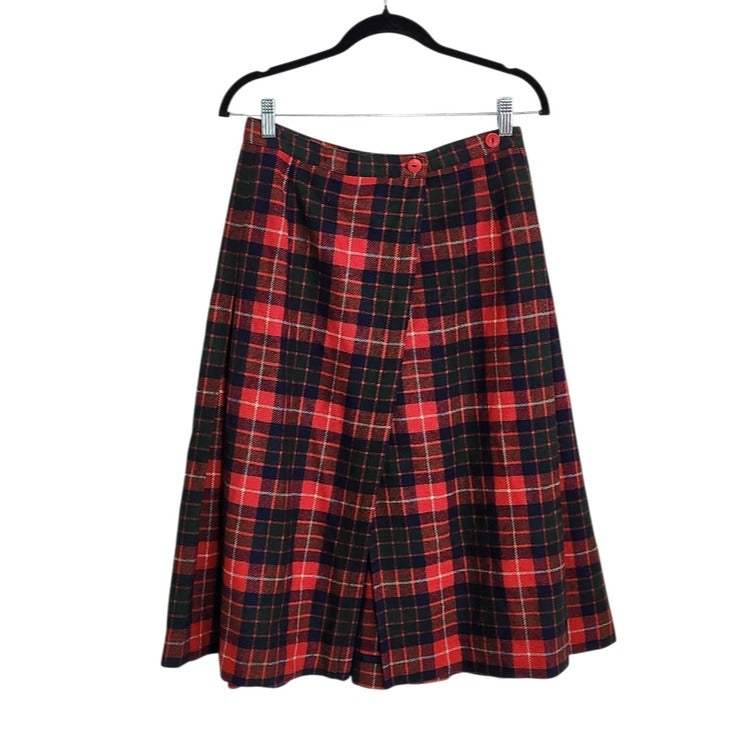 Prestige of Boston Vintage Red Tartan Plaid Wrap Midi Skirt Size 10 Flaw