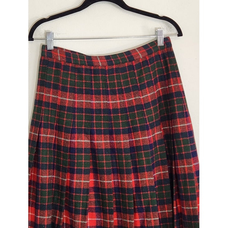 Prestige of Boston Vintage Red Tartan Plaid Wrap Midi Skirt Size 10 Flaw