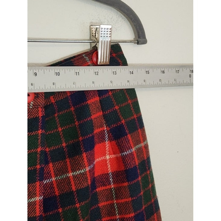 Prestige of Boston Vintage Red Tartan Plaid Wrap Midi Skirt Size 10 Flaw