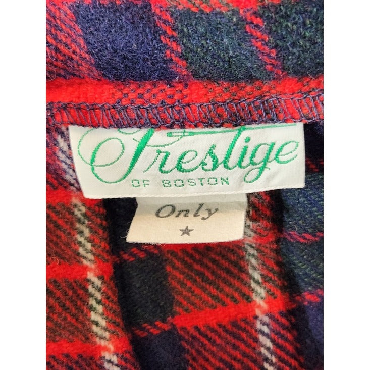 Prestige of Boston Vintage Red Tartan Plaid Wrap Midi Skirt Size 10 Flaw