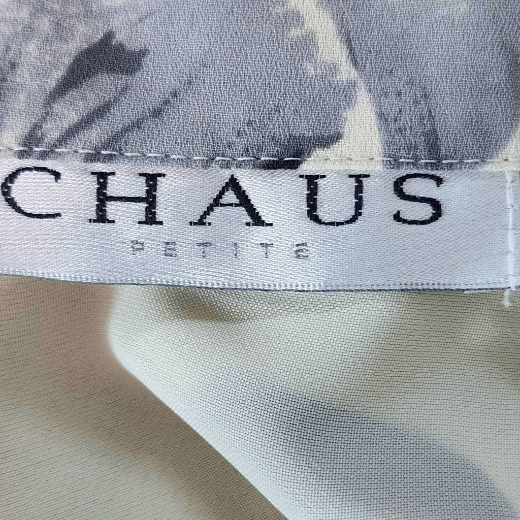 Chaus Gray and Cream Short Sleeve Button-Up Blouse NWT Size 10 Gray Floral Top