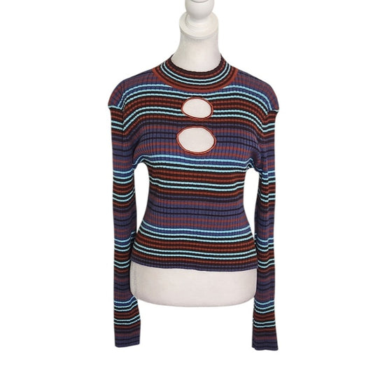 Madden NYC Multicolor Striped Ribbed Knit Crop Top Size Large