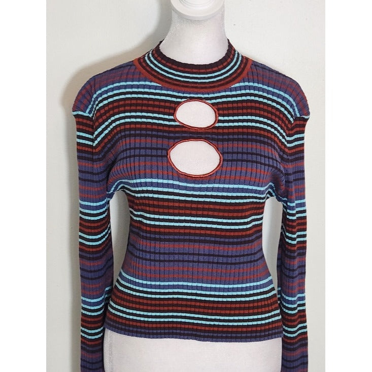 Madden NYC Multicolor Striped Ribbed Knit Crop Top Size Large