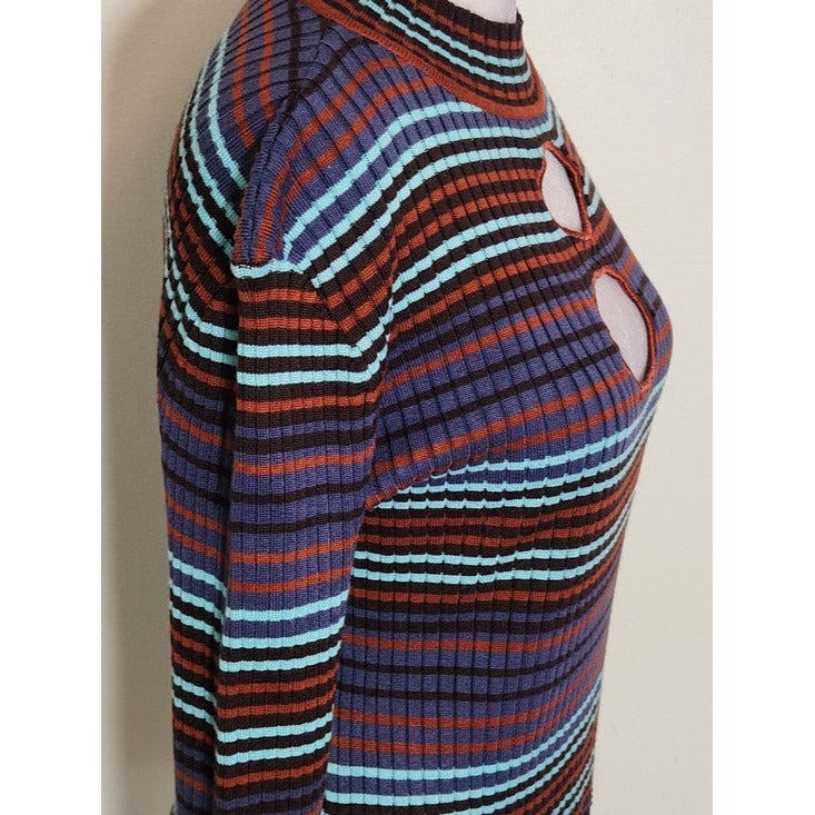 Madden NYC Multicolor Striped Ribbed Knit Crop Top Size Large
