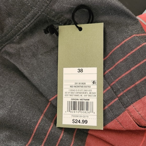 Goodfellow Red and Gray Swim Trunks Size 38, New