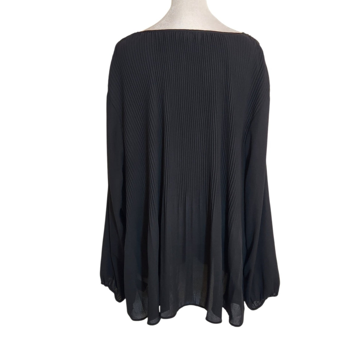 DR2 Black Pleated Semi-Sheer Peasant Blouse with Tassel Tie Neckline Size 3X