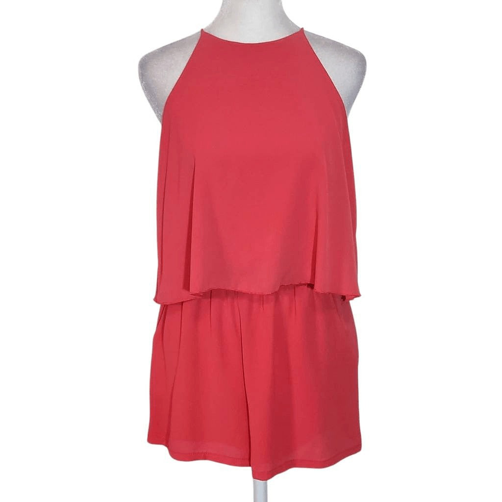 Tyche Coral Pink Sleeveless Romper Size Small High neck Flowy Rose Romper