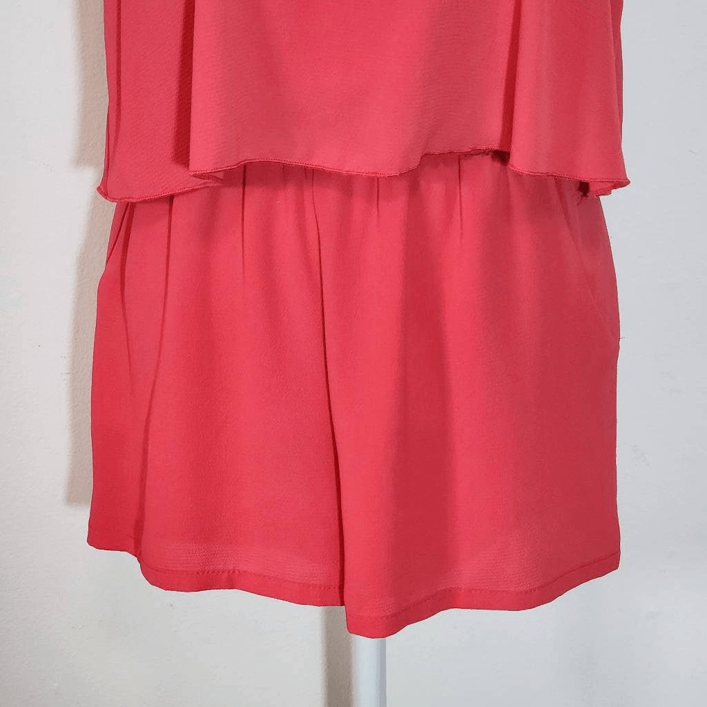 Tyche Coral Pink Sleeveless Romper Size Small High neck Flowy Rose Romper