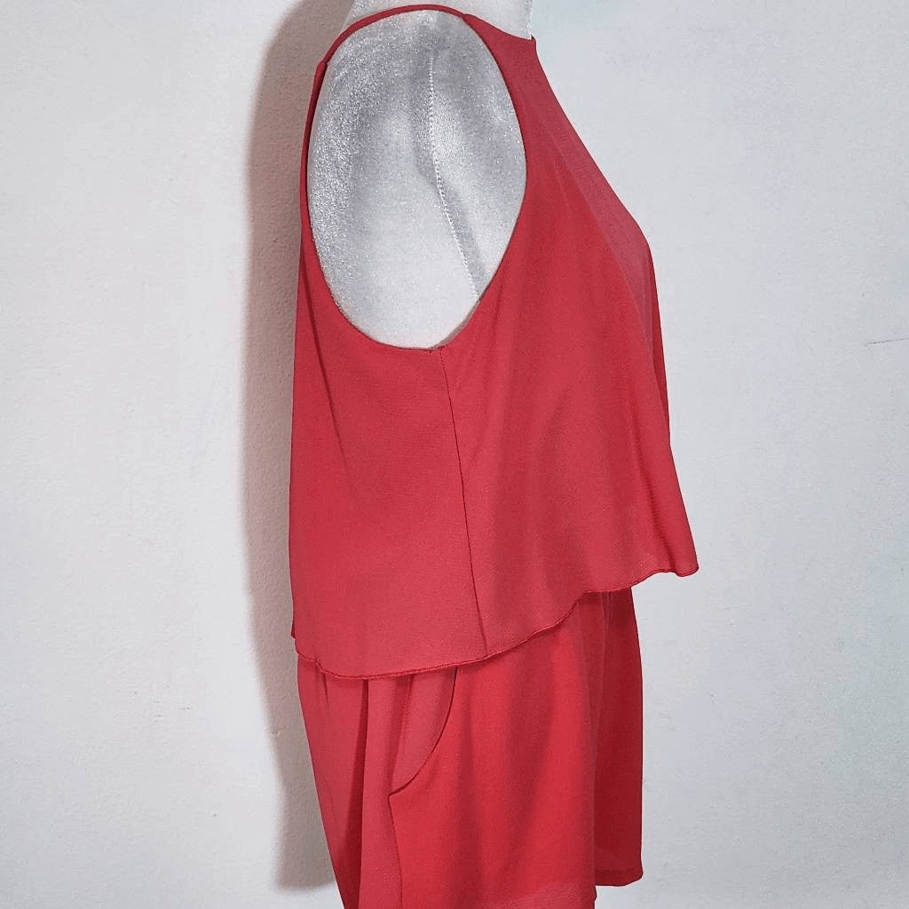 Tyche Coral Pink Sleeveless Romper Size Small High neck Flowy Rose Romper