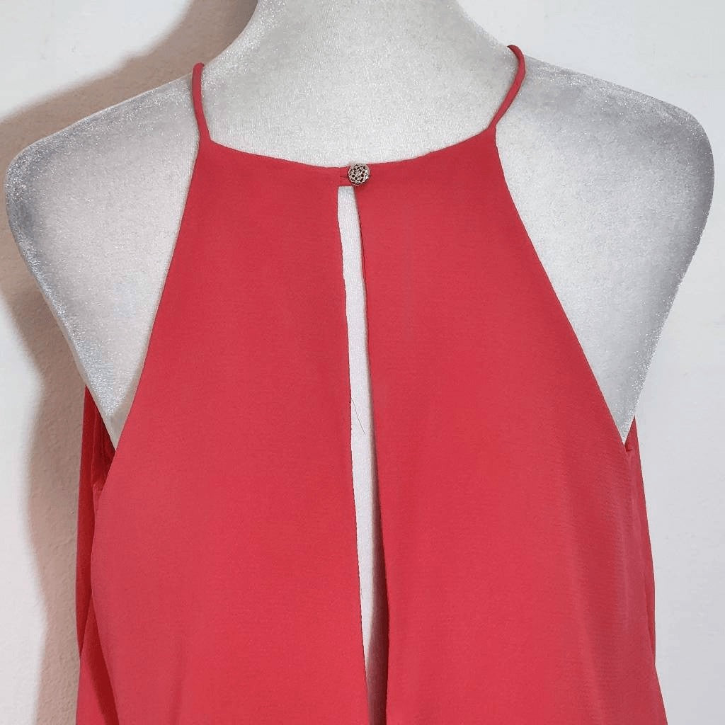 Tyche Coral Pink Sleeveless Romper Size Small High neck Flowy Rose Romper