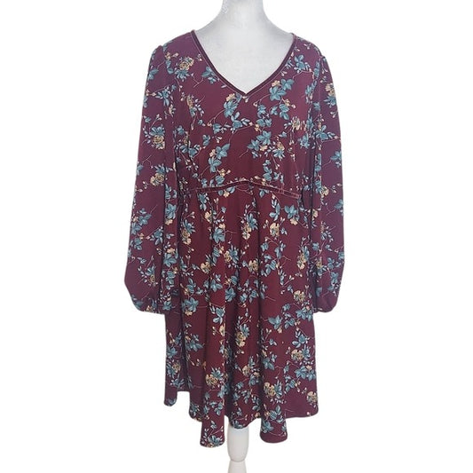 Suzanne Betro Velvet Trim Oxblood Floral Mini Dress Size Large