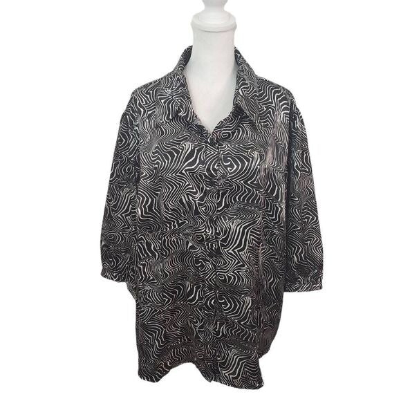 Ninety Black and White Full Sleeve Blouse Size 2X Plus Size Statement Sleeve Top