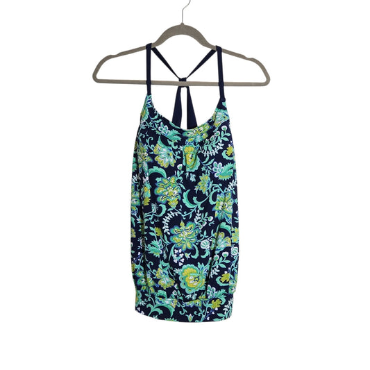 Lands' End Navy Blue and Green Floral Swimsuit Tankini Top Size 10