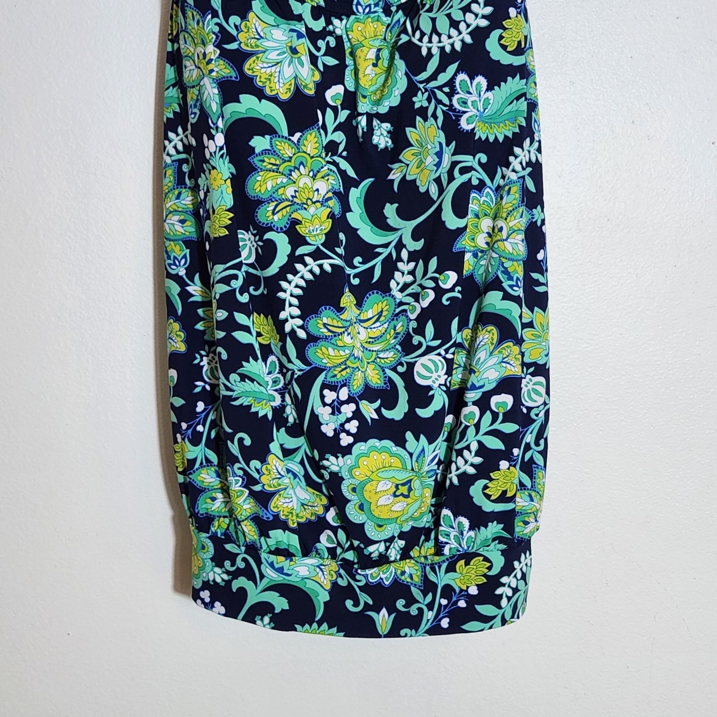 Lands' End Navy Blue and Green Floral Swimsuit Tankini Top Size 10