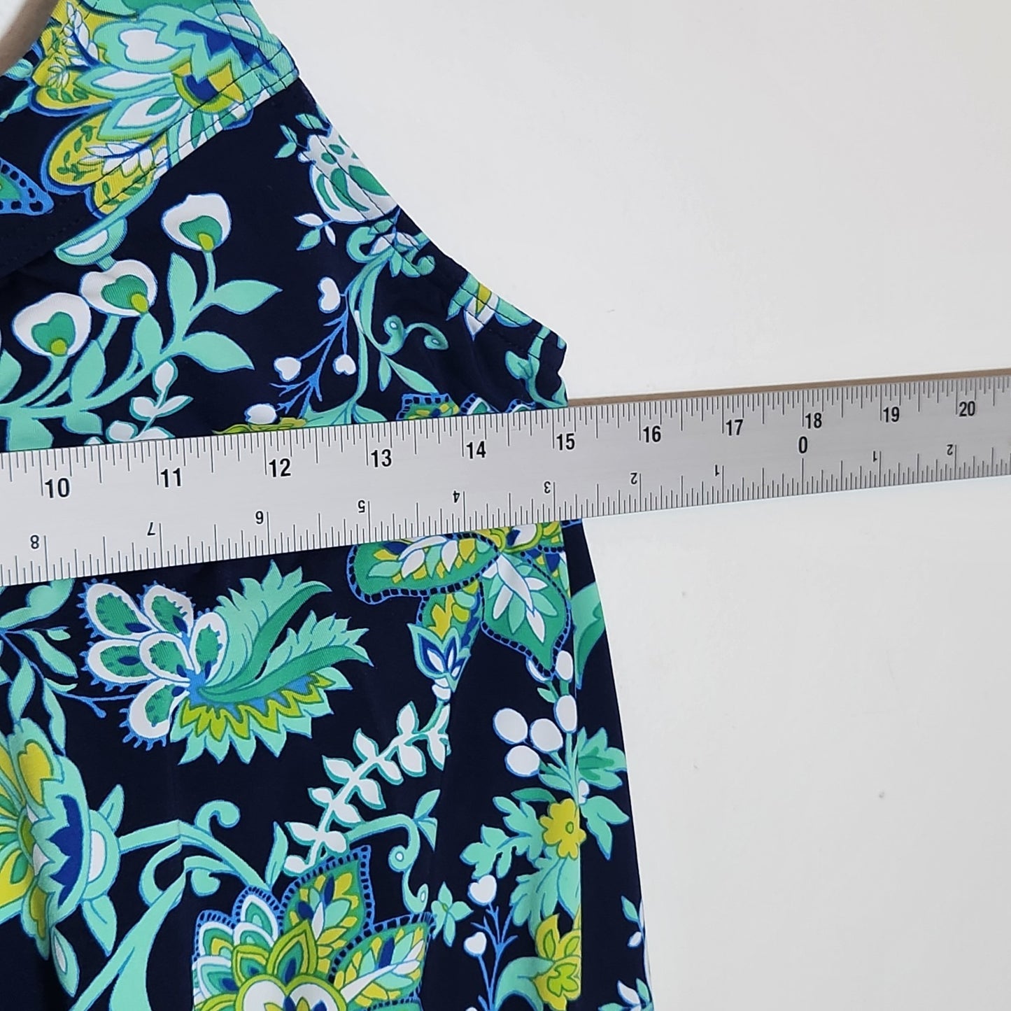 Lands' End Navy Blue and Green Floral Swimsuit Tankini Top Size 10