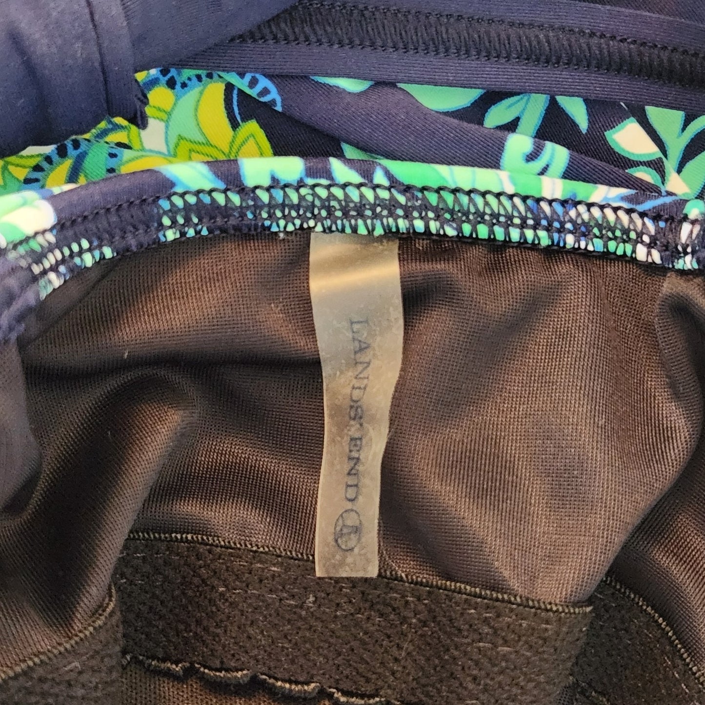 Lands' End Navy Blue and Green Floral Swimsuit Tankini Top Size 10