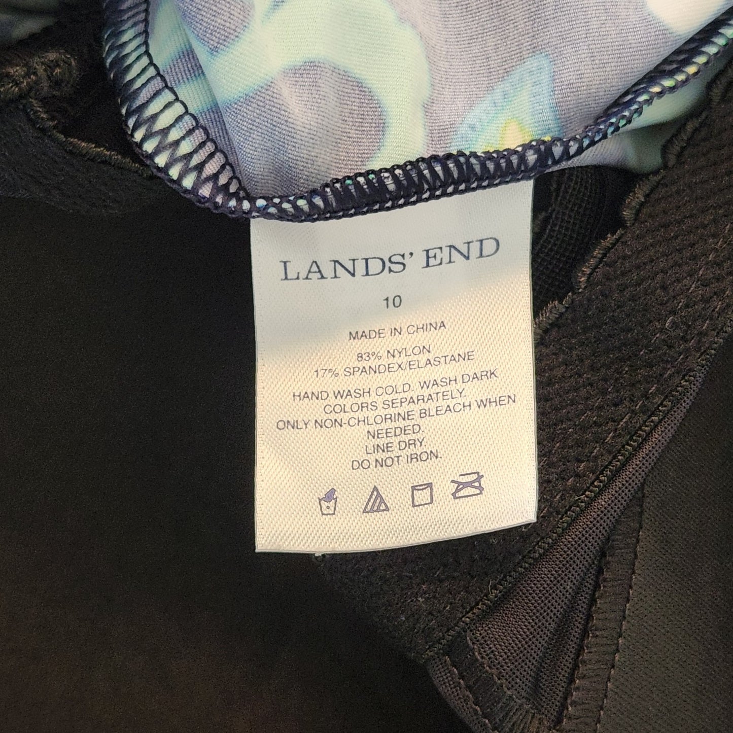 Lands' End Navy Blue and Green Floral Swimsuit Tankini Top Size 10