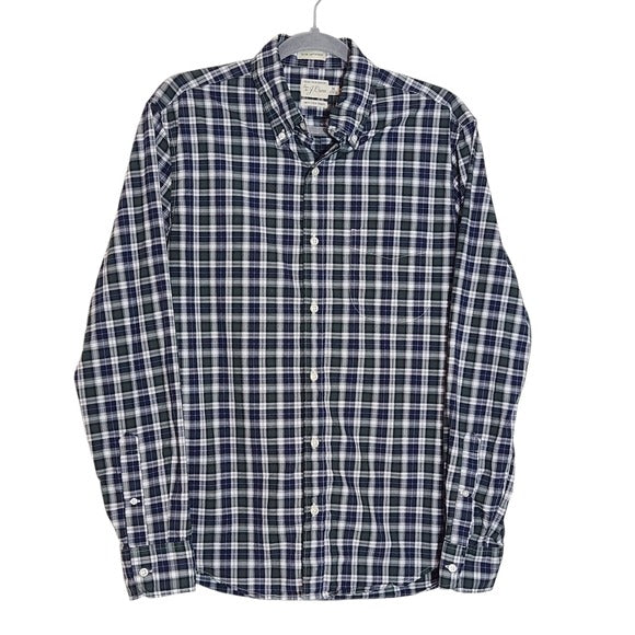 J. Crew Men's Navy Plaid Button-Down Shirt Size Medium Preppy Plaid Shirt