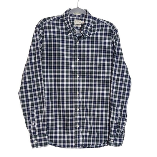 J. Crew Men's Navy Plaid Button-Down Shirt Size Medium Preppy Plaid Shirt