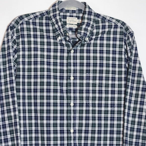 J. Crew Men's Navy Plaid Button-Down Shirt Size Medium Preppy Plaid Shirt