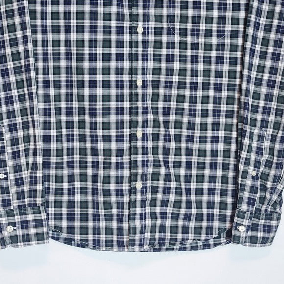 J. Crew Men's Navy Plaid Button-Down Shirt Size Medium Preppy Plaid Shirt