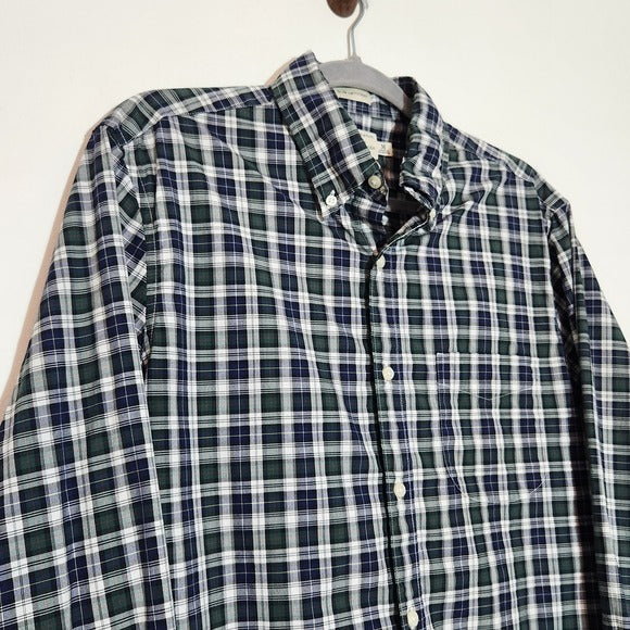 J. Crew Men's Navy Plaid Button-Down Shirt Size Medium Preppy Plaid Shirt