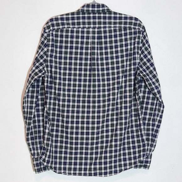 J. Crew Men's Navy Plaid Button-Down Shirt Size Medium Preppy Plaid Shirt