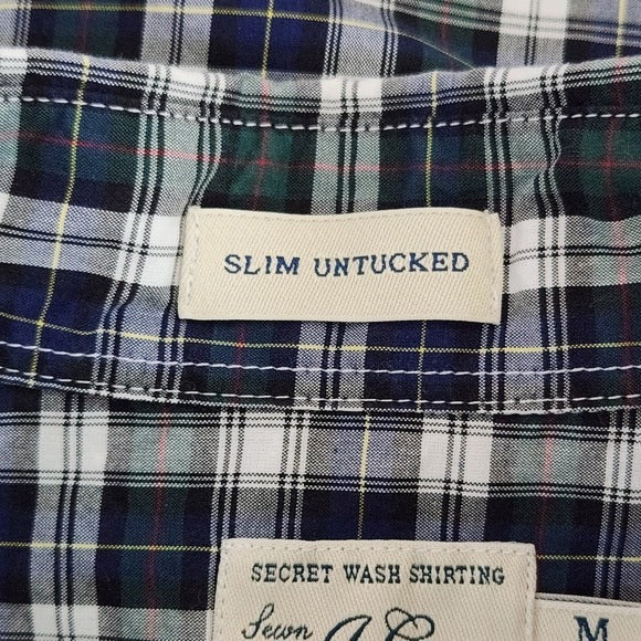 J. Crew Men's Navy Plaid Button-Down Shirt Size Medium Preppy Plaid Shirt
