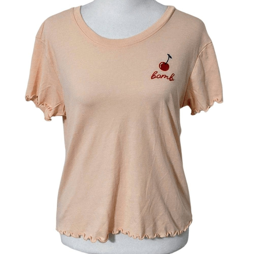 Love Tribe Cherry Bomb Light Pink Retro T-Shirt Size Medium Retro Babydoll Tee