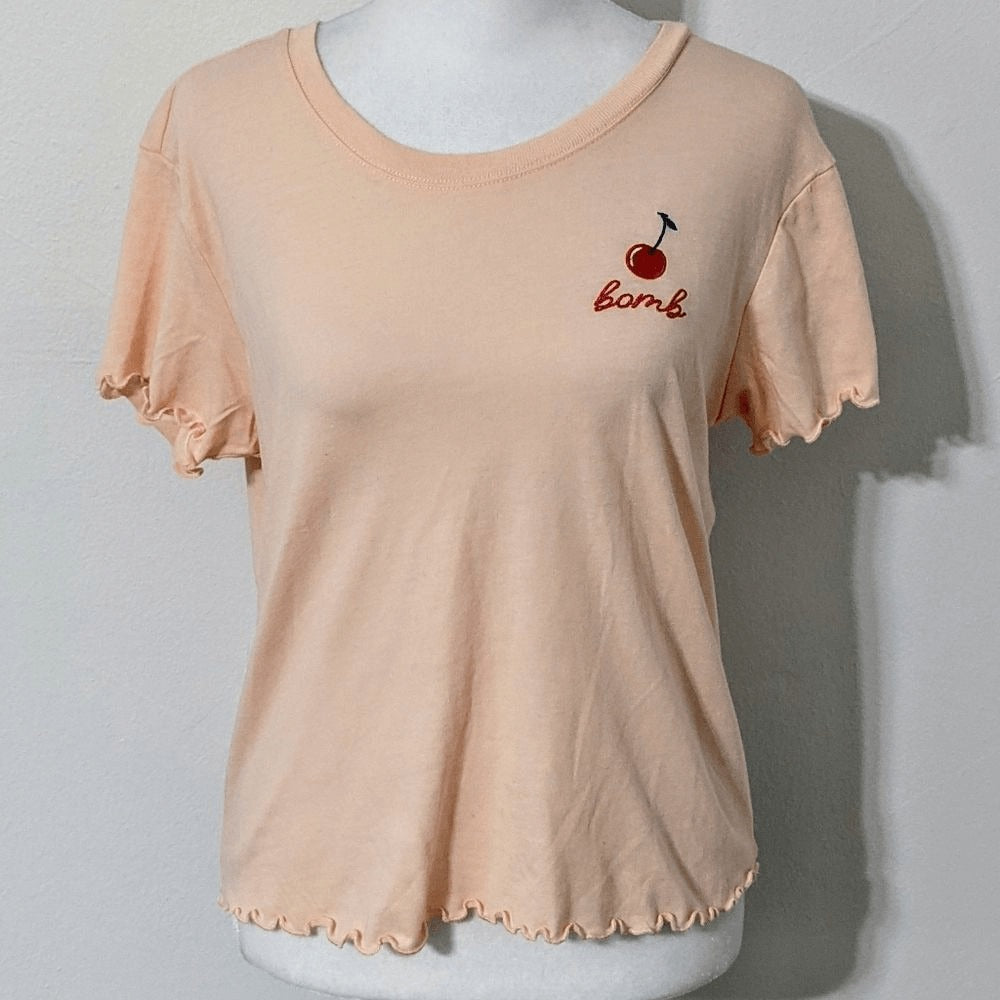 Love Tribe Cherry Bomb Light Pink Retro T-Shirt Size Medium Retro Babydoll Tee