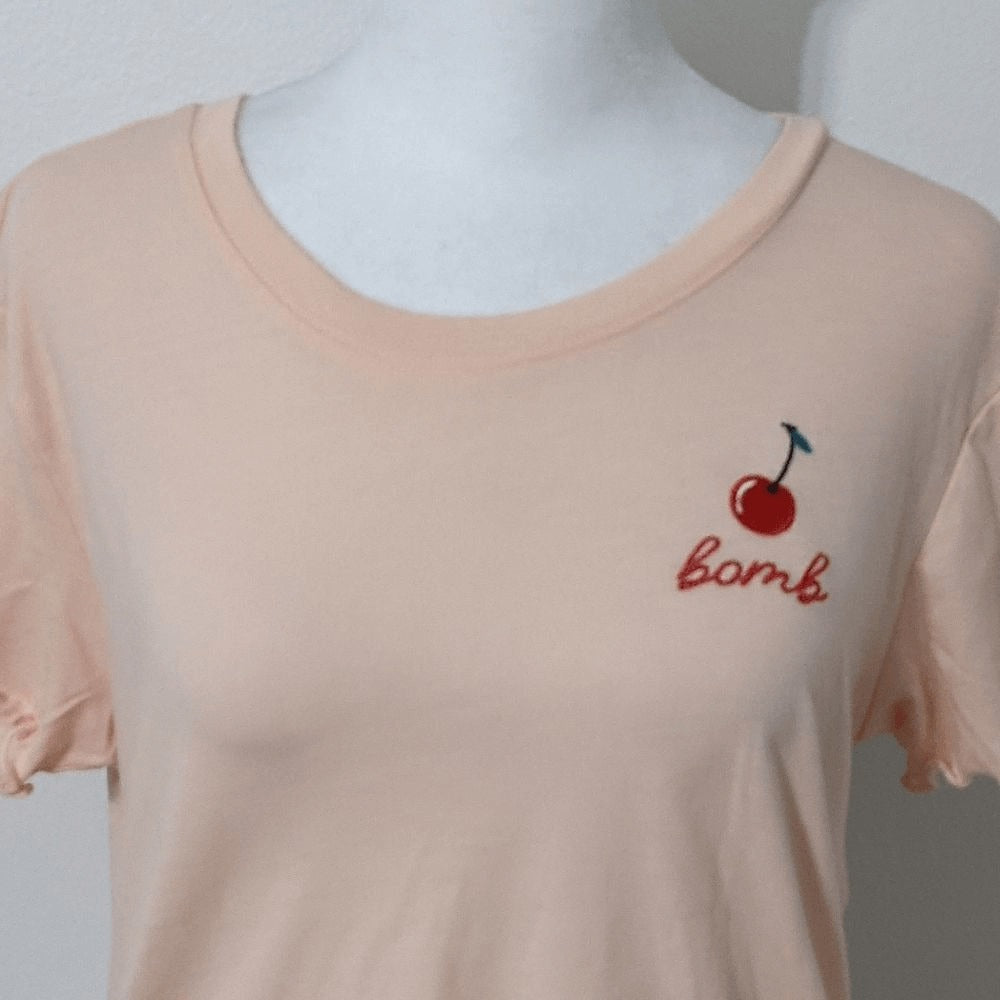 Love Tribe Cherry Bomb Light Pink Retro T-Shirt Size Medium Retro Babydoll Tee