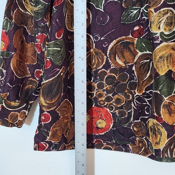 Kriss Kross Vintage Green and Purple Fruit Print Silk Blouse Size Medium