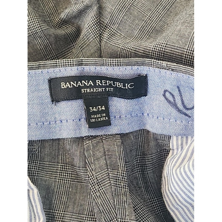Banana Republic Men's Gray Plaid Straight Fit Pants Size 34 x 34