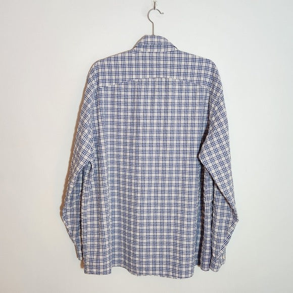 Orvis Trout Bum Blue and Orange Plaid Button Down Shirt Size XL