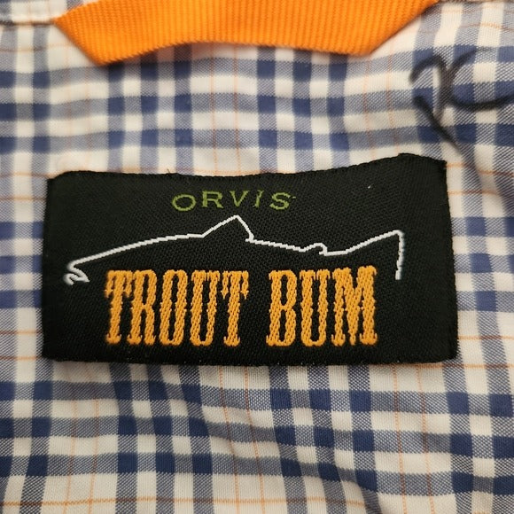 Orvis Trout Bum Blue and Orange Plaid Button Down Shirt Size XL