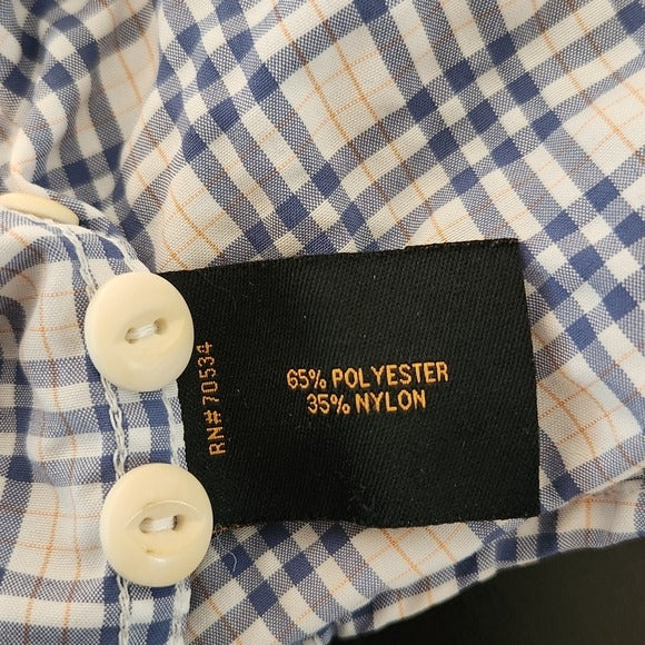 Orvis Trout Bum Blue and Orange Plaid Button Down Shirt Size XL