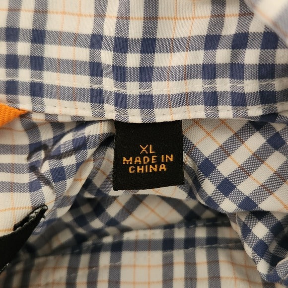 Orvis Trout Bum Blue and Orange Plaid Button Down Shirt Size XL