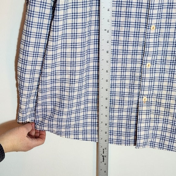 Orvis Trout Bum Blue and Orange Plaid Button Down Shirt Size XL