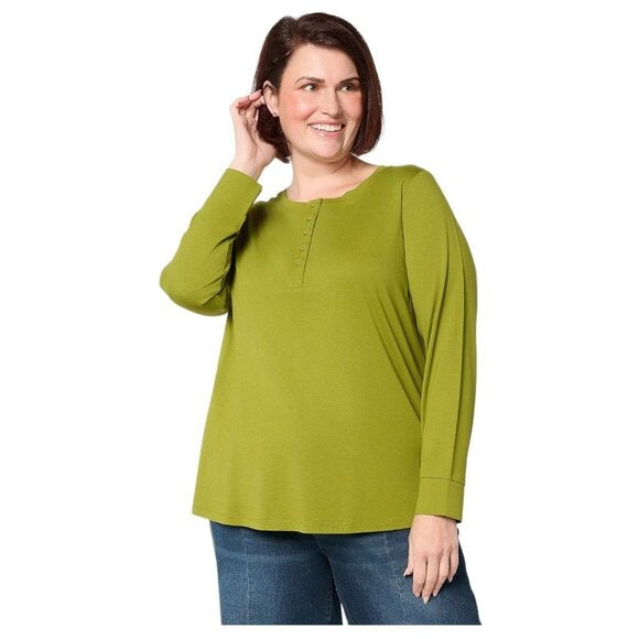 LOGO Principles by Lori Goldstein Green Knit Henley Top Size 3X NWOT