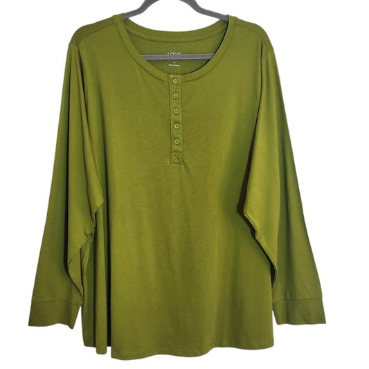 LOGO Principles by Lori Goldstein Green Knit Henley Top Size 3X NWOT
