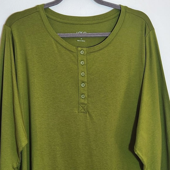 LOGO Principles by Lori Goldstein Green Knit Henley Top Size 3X NWOT