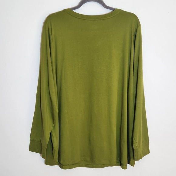 LOGO Principles by Lori Goldstein Green Knit Henley Top Size 3X NWOT