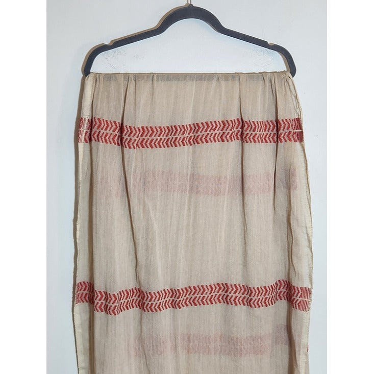 Beige and Coral Chevron Woven Fringe Scarf One Size