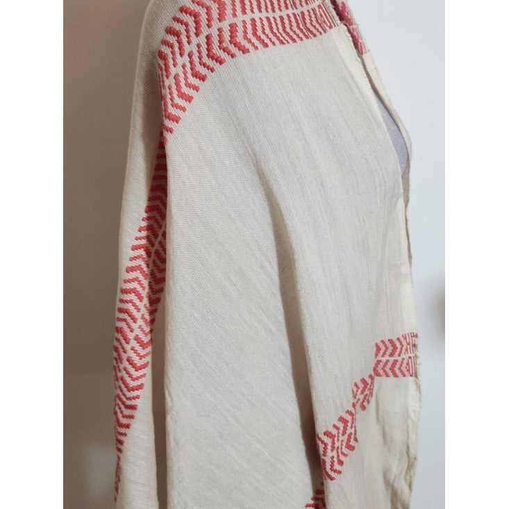 Beige and Coral Chevron Woven Fringe Scarf One Size