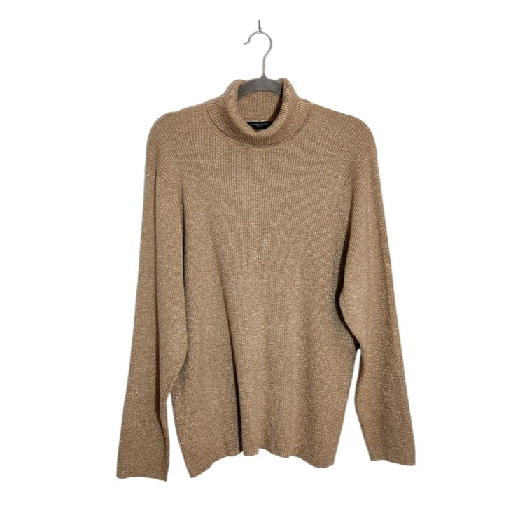 Jeanne Pierre Gold Ribbed Knit Turtleneck Sweater Size 2X