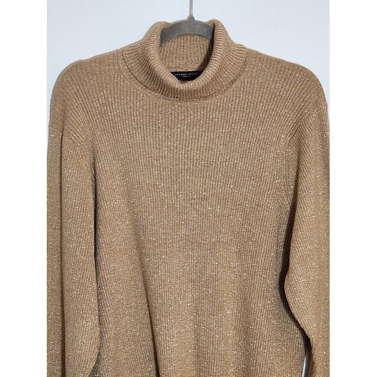Jeanne Pierre Gold Ribbed Knit Turtleneck Sweater Size 2X