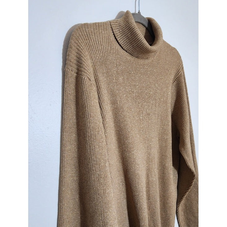 Jeanne Pierre Gold Ribbed Knit Turtleneck Sweater Size 2X